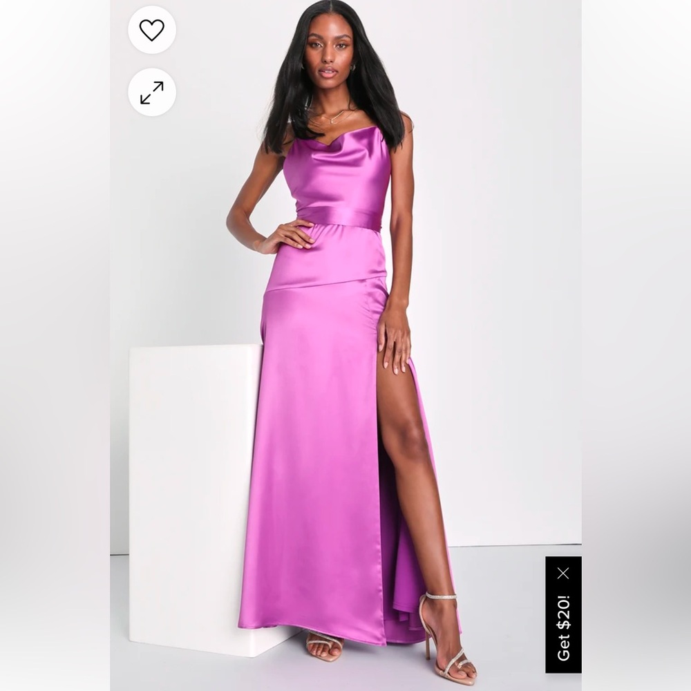 Lulu's Fuchsia Satin Cowl Neck Bridesmaid Gown
